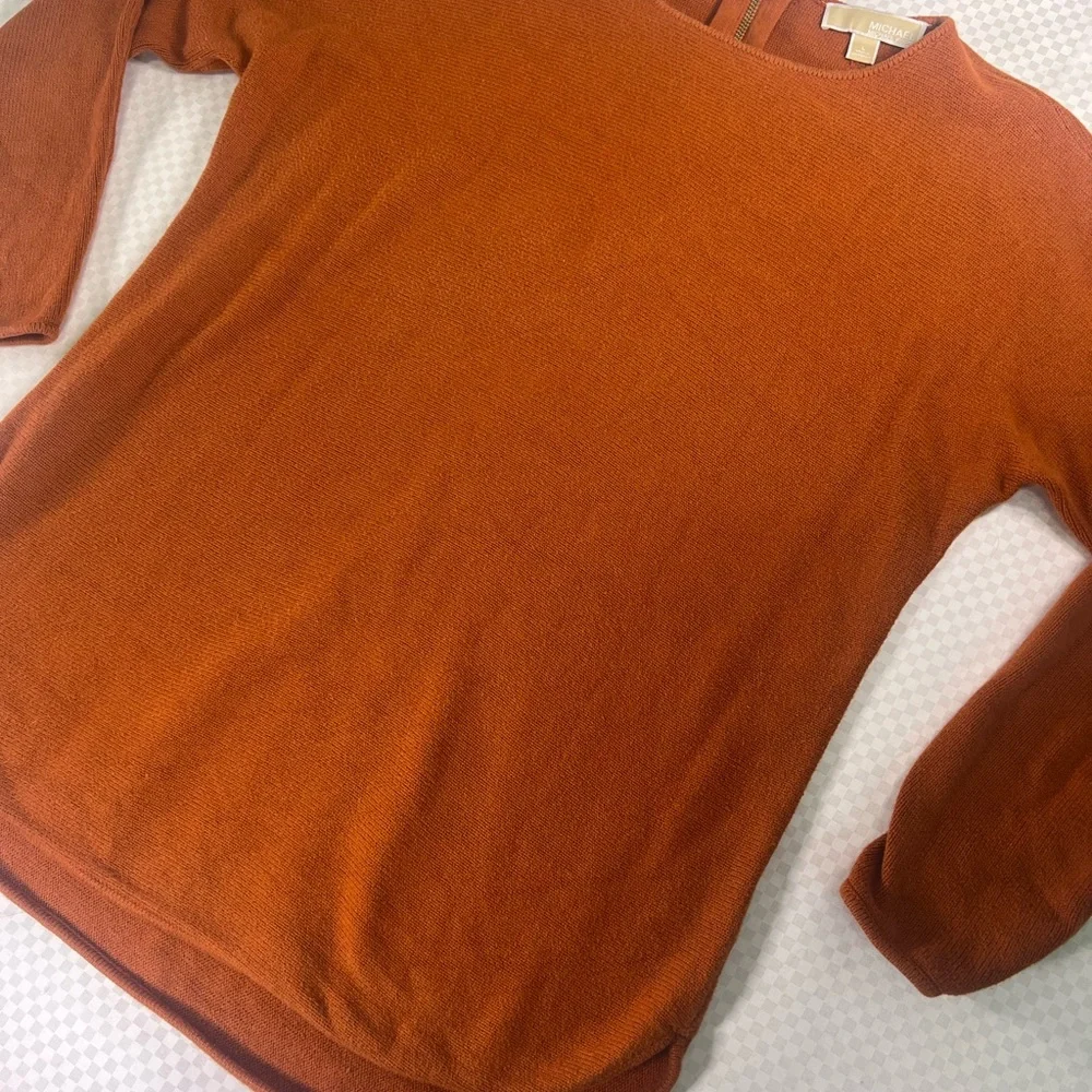 MICHAEL KORS Sweater Womens L Rust Color Pullover Gold‎ Back Zipper Long Sleeve!